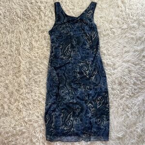 Up Front Sleeveless Navy Paisley Sheath Dress